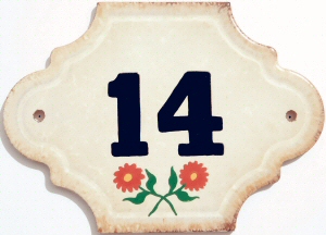 Hand Painted House Number Tile 14