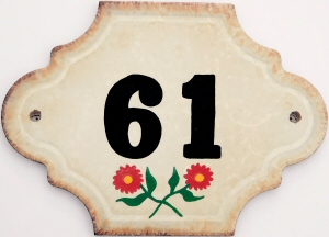 Hand Painted House Number Tile 61