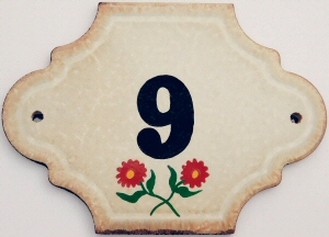 Hand Painted House Number Tile 9